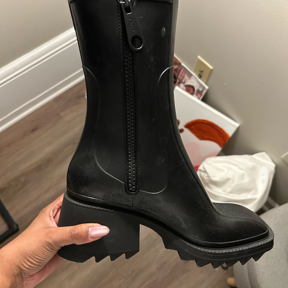 Chloe Black Chunky Zip Rain Boots